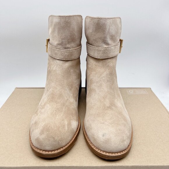 Tory Burch Brooke Harness Moto Riding Ankle Boots Booties Beige Suede US 7 - Picture 5 of 12